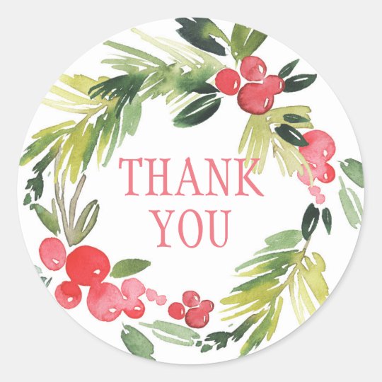 Winter Wedding Floral Wreath Thank You Classic Round Sticker