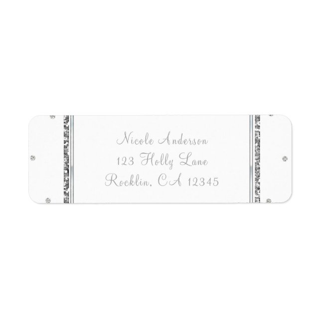 Winter Wedding Glam Silver & White Dots Party Label (Front)