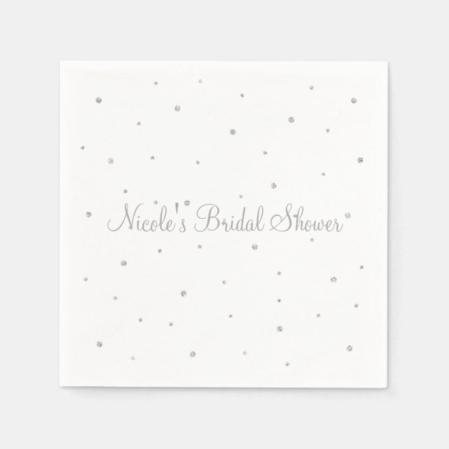 Winter Wedding Glam Silver & White Dots Party Napkins (Front)