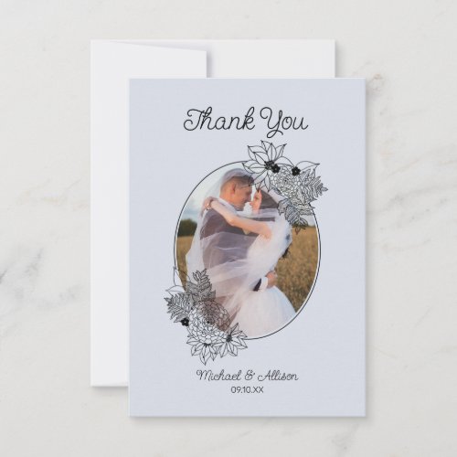 Winter Wedding Hand Drawn Floral Photo Thank You Card