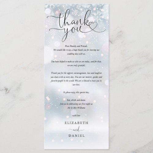 Winter Wedding Heart Script Thank You Place Card