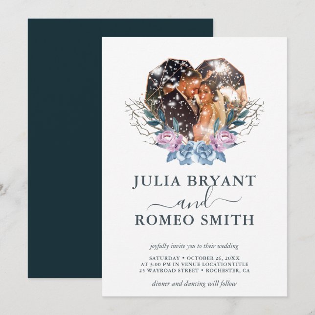 Winter Wedding Heart Shape Photo Invitation (Front/Back)