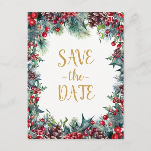 Winter Wedding Holiday Christmas Save the Date Announcement Postcard