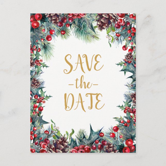 Winter Wedding Holiday Christmas Save the Date Announcement Postcard (Front)