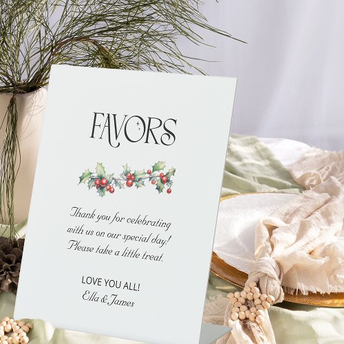 Winter Wedding Holly and Berries Favors Table Sign