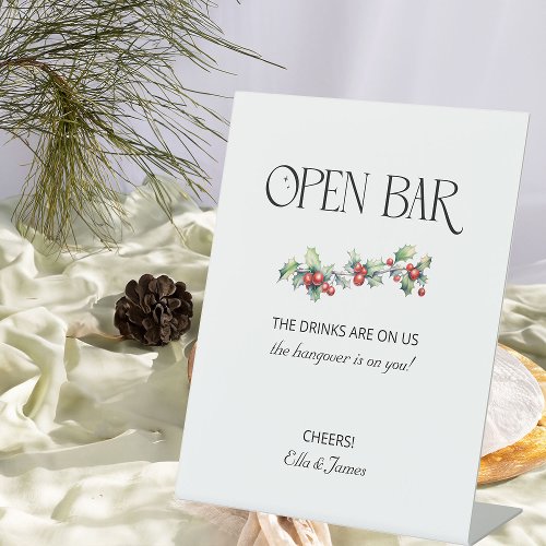 Winter Wedding Holly and Berries Open Bar Sign