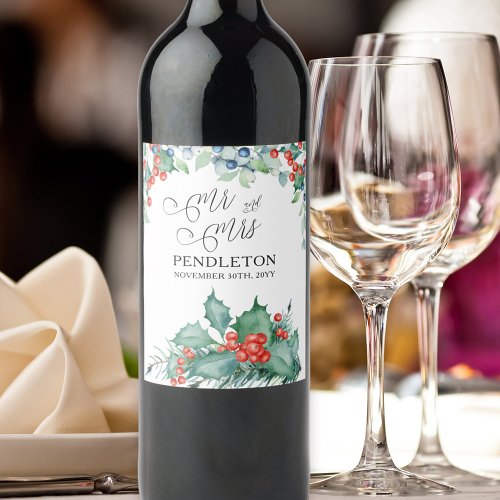 Winter Wedding Holly and Berries Wine Label