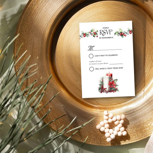 Winter Wedding Holly and Candles RSVP Card