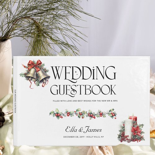Winter Wedding Holly Bells and Candles Guest Book