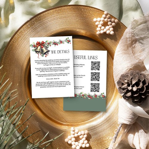 Winter Wedding Holly Bells and Red Berries Details Enclosure Card