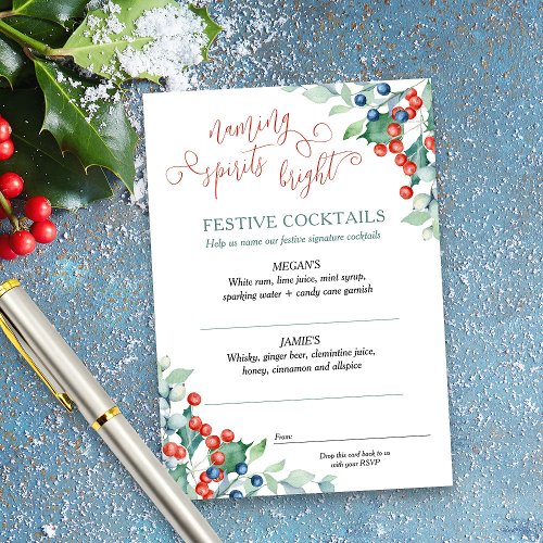 Winter Wedding Holly Berries Signature Cocktails Enclosure Card