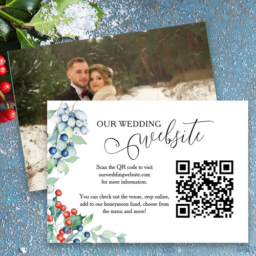 Winter Wedding Holly Berries Wedding Website Enclosure Card