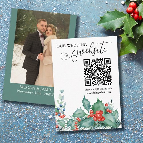 Winter Wedding Holly Pine Website QR Code Enclosure Card