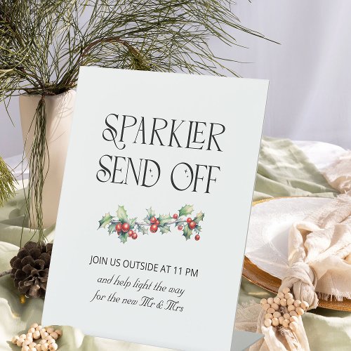 Winter Wedding Holly Sparkler Send Off Sign