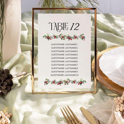Winter Wedding Holly Table Number Seating Chart