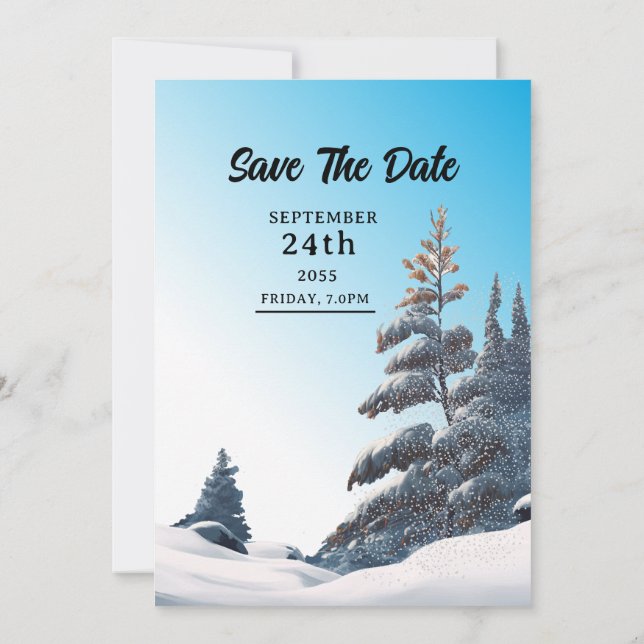 Winter wedding invitation card, color design (Back)