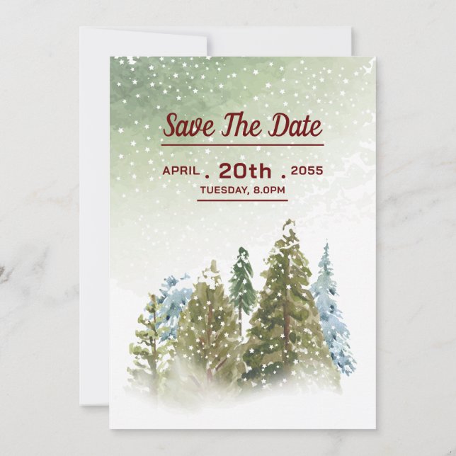 Winter wedding invitation card vector template (Back)