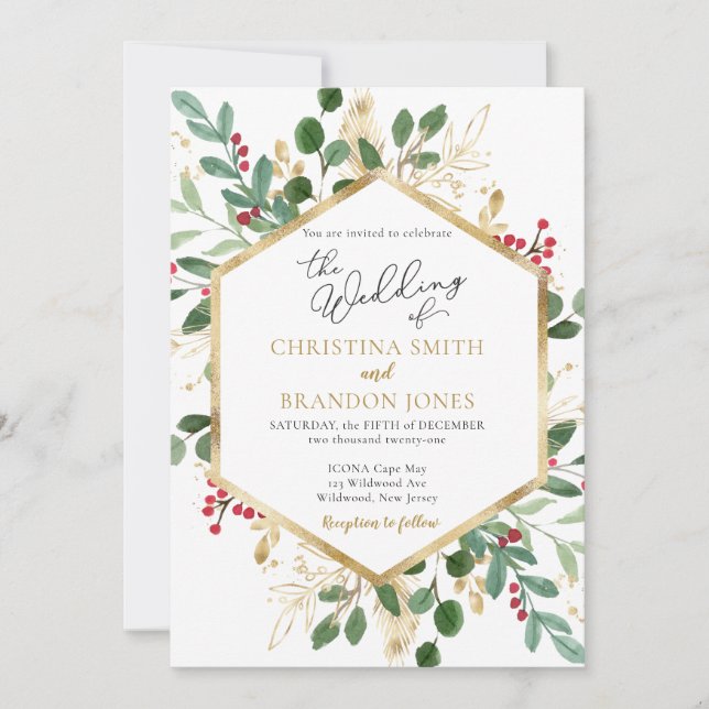 Winter Wedding Invitation - Christmas Florals (Front)