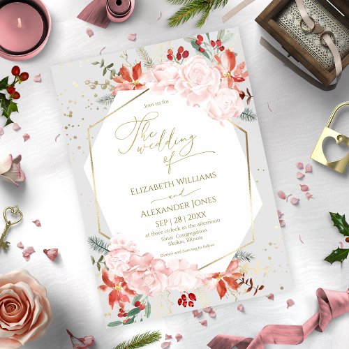 Winter Wedding Invitation Gilded Watercolor Floral