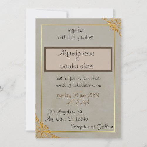 Winter Wedding invitation In cool gray and gold