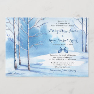 Winter Wedding Invitation Watercolor Trees Rabbits