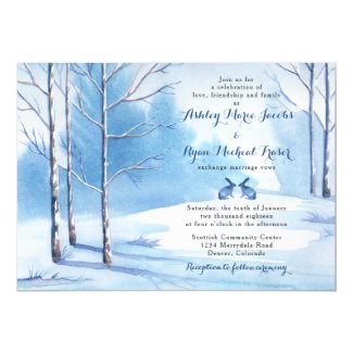 Winter Wedding Invitation Watercolor Trees Rabbits