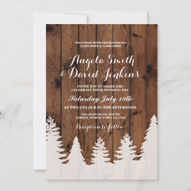 Winter Wedding Invitation Wood Forest Tree Rustic (Front)