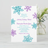 Winter Wedding Invite | Purple Turquoise Snowflake (Standing Front)