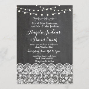 Winter Wedding Lights Chalkboard Lace Party Invite