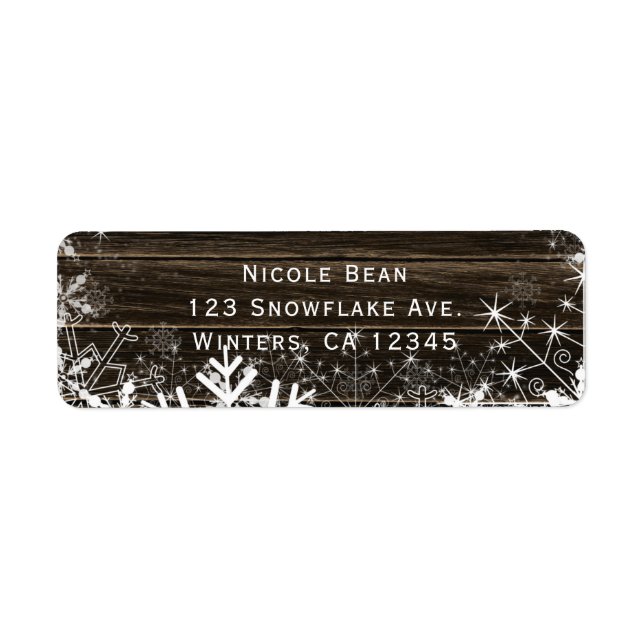 Winter Wedding Lights & Snowflakes Rustic Wood Label (Front)