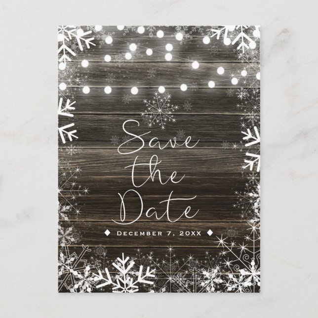 Winter Wedding Lights & Snowflakes Save the Date Announcement Postcard (Front)