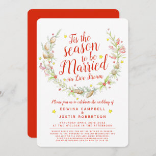Winter wedding live stream berries star watercolor invitation