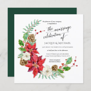 Winter Wedding Marriage Crescent Floral Wreath Invitation