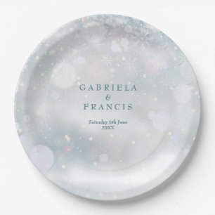 Winter Wedding Modern Elegant Snowflakes Paper Plates