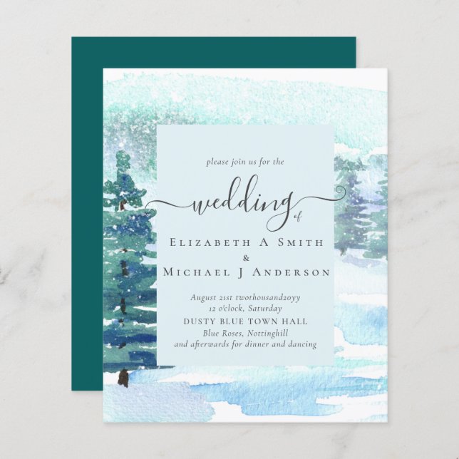 Winter Wedding Mountain Pine Trees Snow (Front/Back)