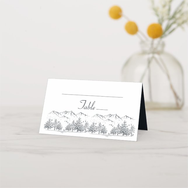 Winter Wedding Mountain Rustic, Country Slate Gray Place Card (Front)