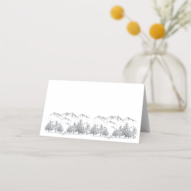 Winter Wedding Mountain Rustic, Country Slate Gray Place Card (Front)