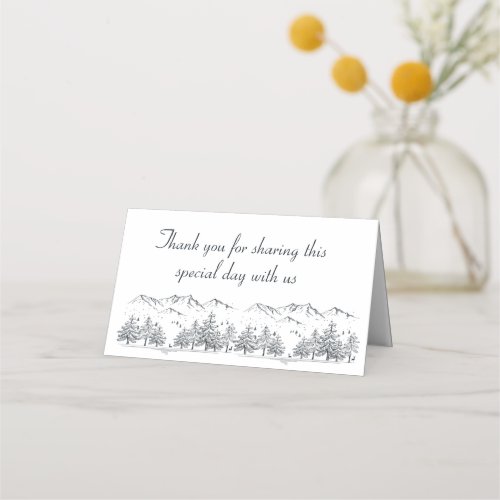 Winter Wedding Mountain Rustic Country Thank You Place Card