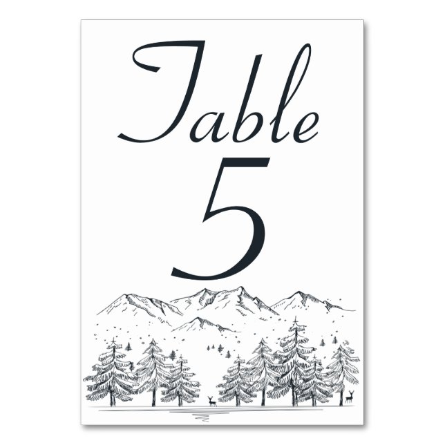 Winter Wedding Mountains Country Rustic Trees Table Number (Front)