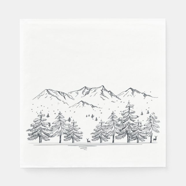 Winter Wedding Mountains Nature Trees Black Gray Napkins (Front)