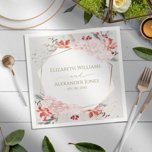 Winter Wedding Napkins Gilded Watercolor Floral