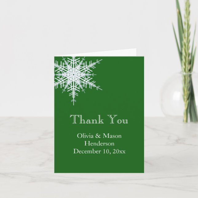 Winter Wedding Offset Snowflake Thank You Card (Front)