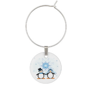 Winter Wedding Penguins Wine Charm