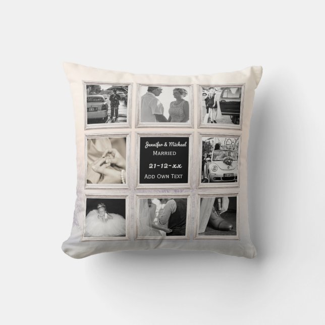 Winter Wedding Photo Collage Or Anniversary Snow 2 Throw Pillow (Front)