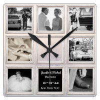 Winter Wedding Photo Collage Or Anniversary Snow Square Wall Clock