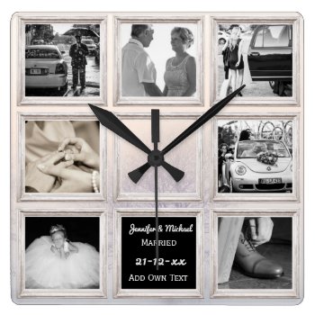 Winter Wedding Photo Collage Or Anniversary Snow Square Wall Clock