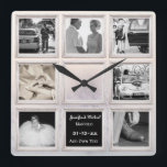 Winter Wedding Photo Collage Or Anniversary Snow Square Wall Clock<br><div class="desc">This is one of many stylish wedding anniversary gifts and cards featured in this store. Most items can be edited for any anniversary including the major milestones, 15th, 40th, 50th and 60th. You can edit using the customize or personalize tab. ____________________________________________________________________________ 1. For assistance, custom design or matching items (view...</div>