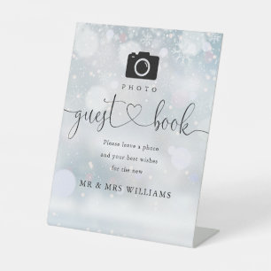 Winter Wedding Photo Guest Book Heart Script Pedestal Sign