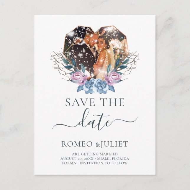 Winter Wedding Photo Heart Shape Announcement Postcard (Front)