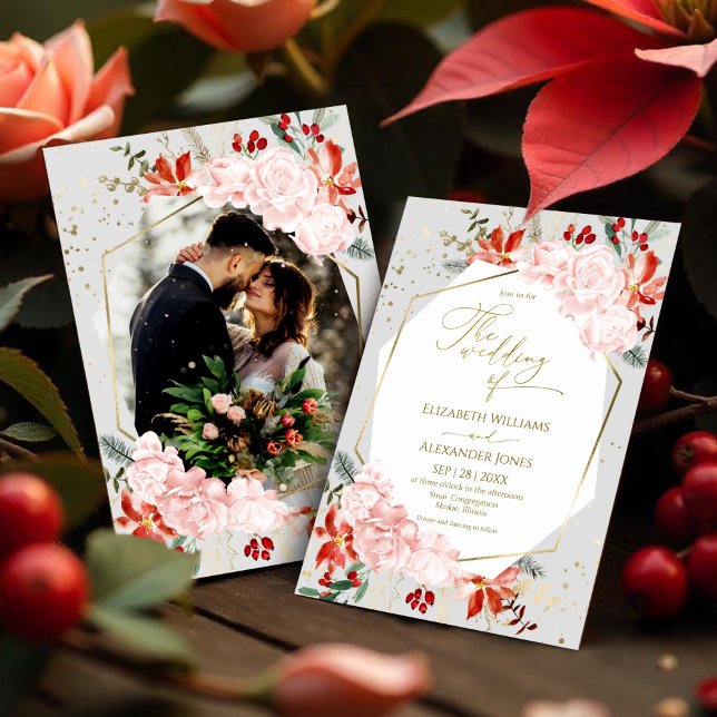 Winter Wedding Photo Invitation Watercolor Floral (Creator Uploaded)